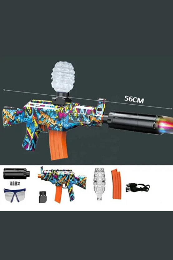 Oyuncak Tam Otomatik Su Jeli Atan AK-47 Tüfek Ateş ve Duman Efektli 1000 Adet Mermi