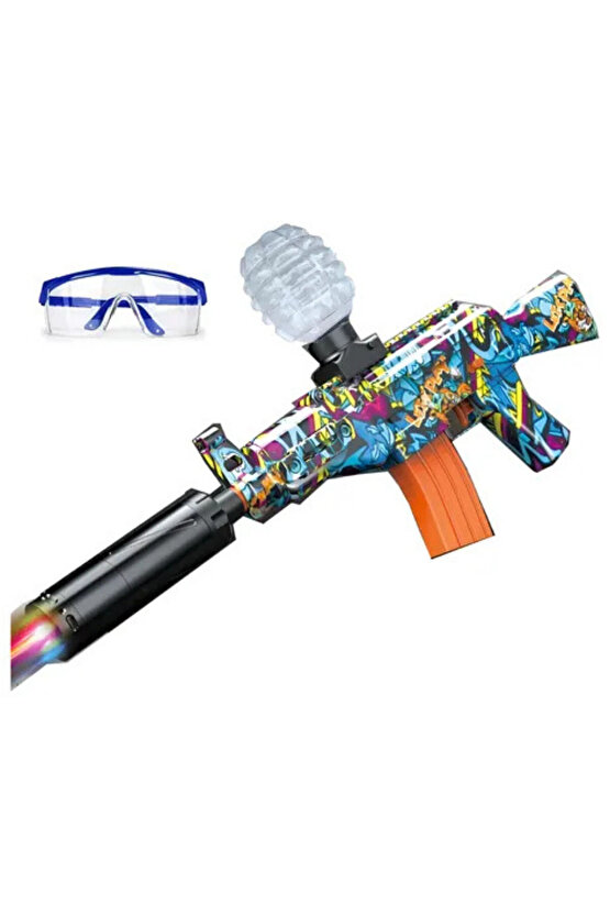 Oyuncak Tam Otomatik Su Jeli Atan AK-47 Tüfek Ateş ve Duman Efektli 1000 Adet Mermi