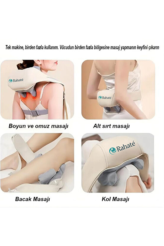 Rahaté – Dokunuş Hissi Veren Şarjlı Isıtmalı Masaj Aleti (Ovmalı Boyun, Sırt ve Bacak Masaj Cihazı)