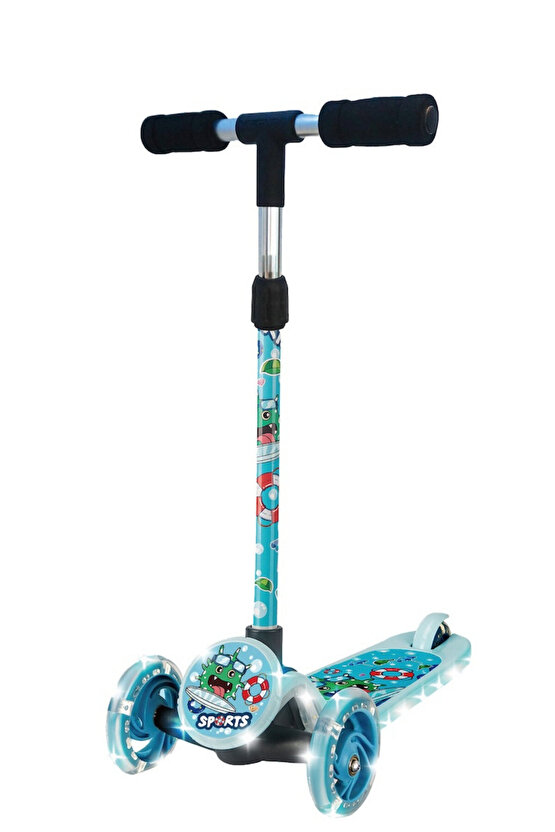 Yüksekliği Ayarlanabilen (67-73 Cm) Led Işıklı 3 Tekerli Scooter (Kask Dahil Değildir)