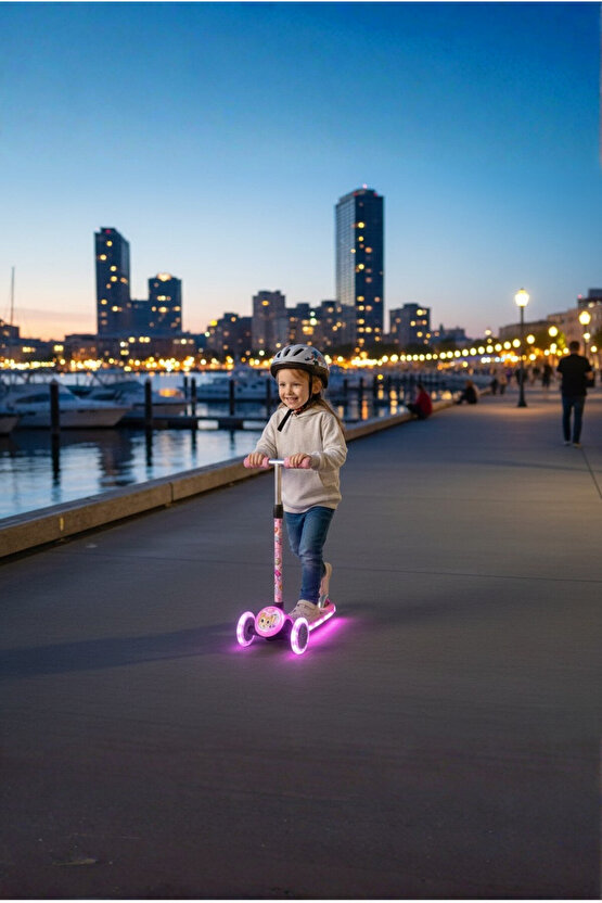 Yüksekliği Ayarlanabilen (67-73 Cm) Led Işıklı 3 Tekerli Scooter (Kask Dahil Değildir)