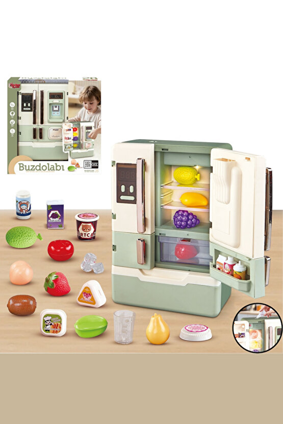 Oyuncak Işıklı ve Müzikli Buhar Çıkaran 28 Parça Aksesuarlı Buzdolabı Gerçekçi