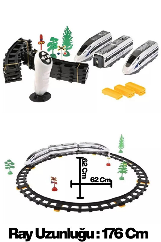 Oyuncak Uzaktan Kumandalı 30 Parça Sesli ve Işıklı 176 Cm Ray Uzunluğunda Hızlı Tren Seti