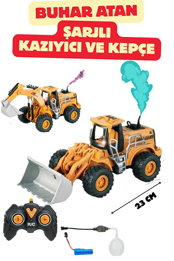 Oyuncak Uzaktan Kumandalı Şarjlı Buhar Atan Kazıcı Yükleyici Buharlı İş Makinası