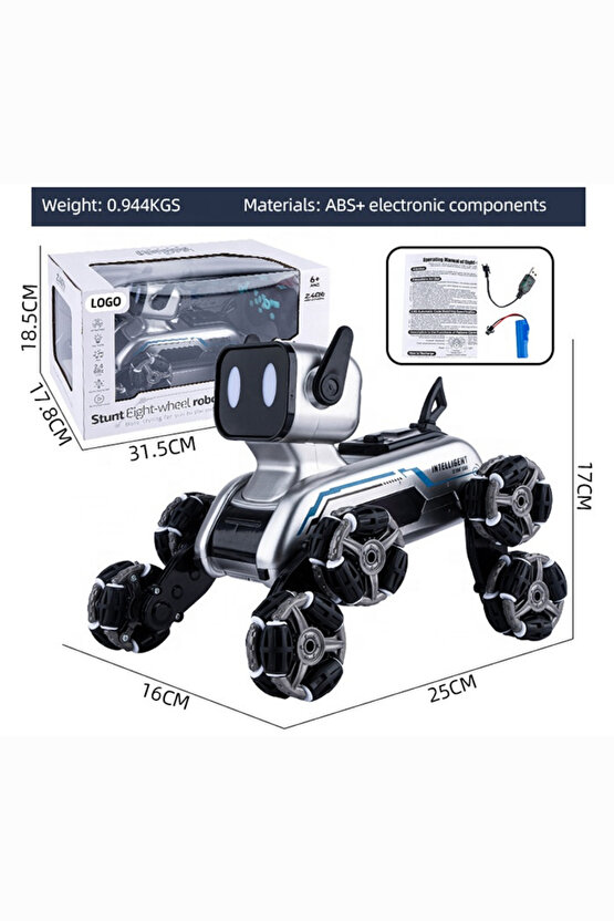 Oyuncak Şarjlı 2.4 Ghz Bilekten Kontrol Uzaktan Kumandalı Buharlı 8 Teker Çılgın Akrobat Köpek Araba