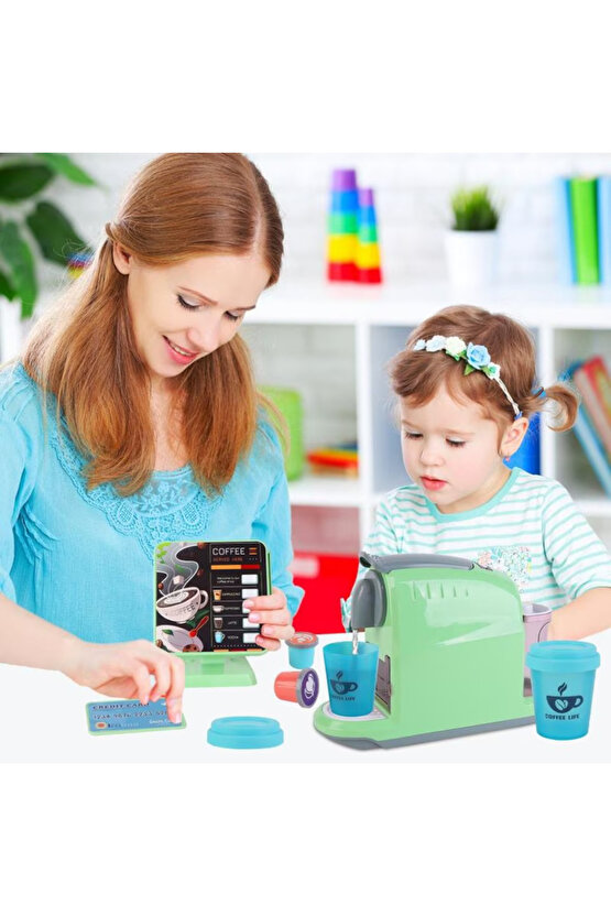 Oyuncak Sipariş Ekranlı Kahve Makinası 13 Parça Aksesuarları Birlikte Kahve Kapsüllü Kahve Dükkanım