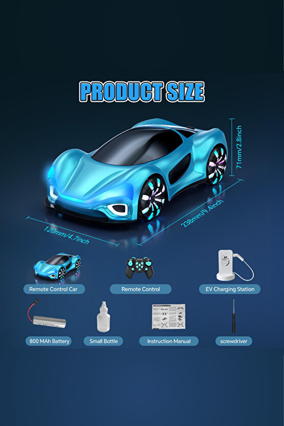 1:24 Uzaktan Kumandalı 2.4G Şarjlı Işık Müzik Spor Araba Şarj İstasyonlu Elektrikli Prototip Araba