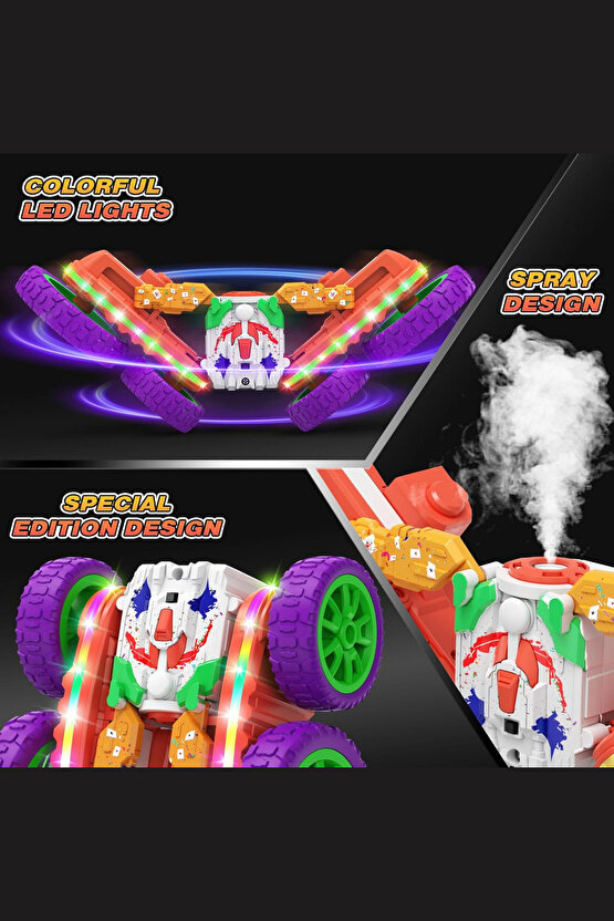 Oyuncak 2.4 Ghz Uzaktan Kumandalı Şarjlı Buhar Atan Akrobat Araba Batman Joker