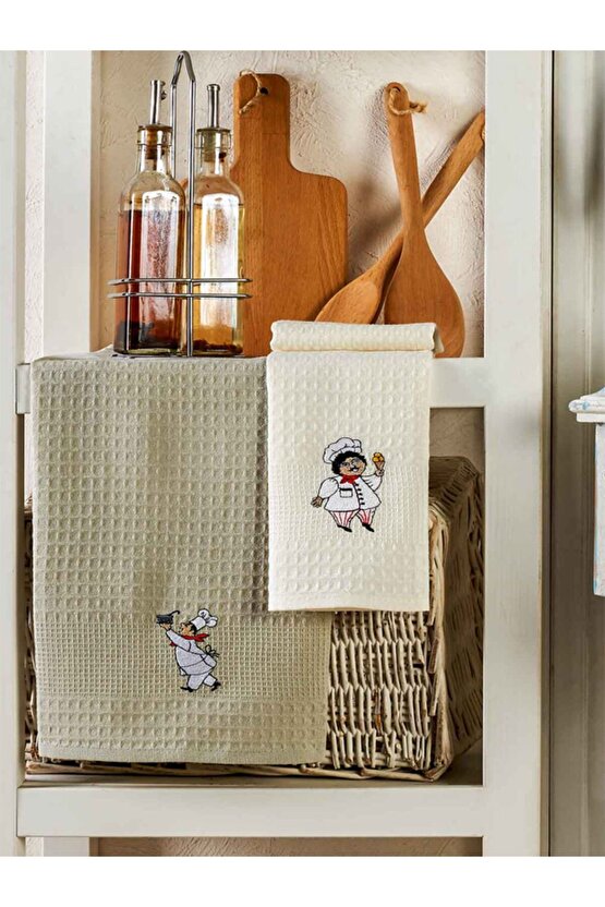 6 Parça %100 Pamuk 40 x 60cm Şef Desenli Mutfak Havlusu Seti Mutfak Kurulama Bezi Seti
