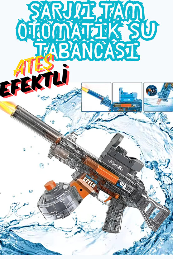 Oyuncak Şarjlı Işıklı Tam Otomatik Ateş Efektli Dürbünlü Gerçekçi Su Tabancası