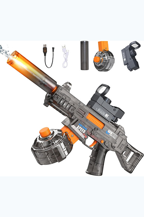 Oyuncak Şarjlı Işıklı Tam Otomatik Ateş Efektli Dürbünlü Gerçekçi Su Tabancası