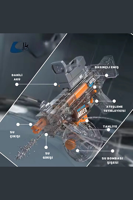 Oyuncak Şarjlı Işıklı Tam Otomatik Ateş Efektli Dürbünlü Gerçekçi Su Tabancası