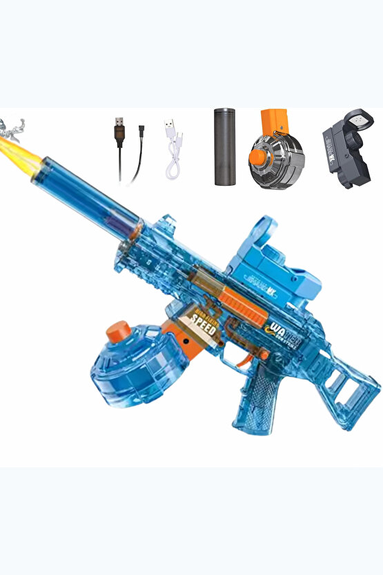 Oyuncak Şarjlı Işıklı Tam Otomatik Ateş Efektli Dürbünlü Gerçekçi Su Tabancası