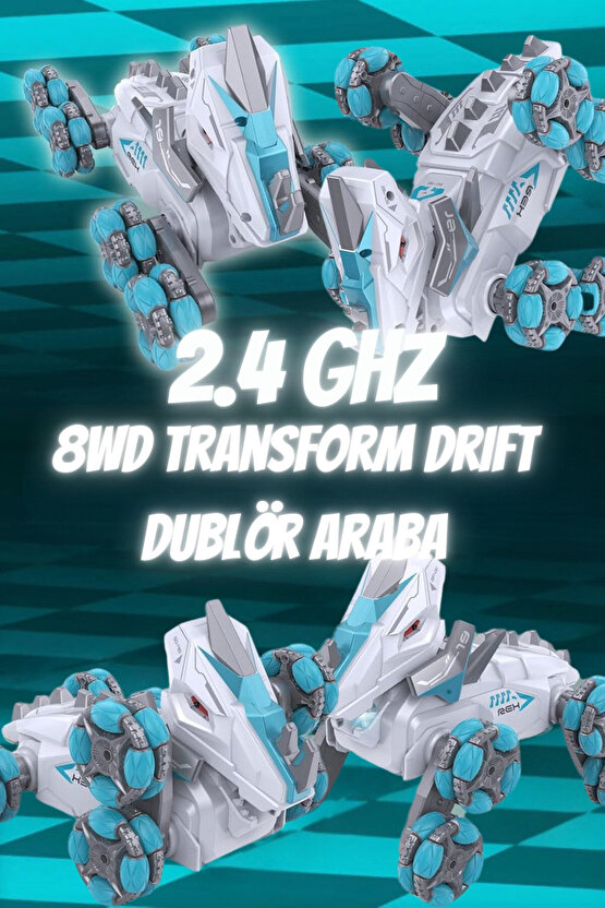 Uzaktan Kumandalı Full Fonksiyon Şarjlı 2,4G 8 Teker Buhar Atan Dinozor Kamyonet Stunt Araba +3