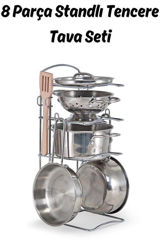 Oyuncak 8 Parça Raflı Standlı Çelik Tencere Tava Seti