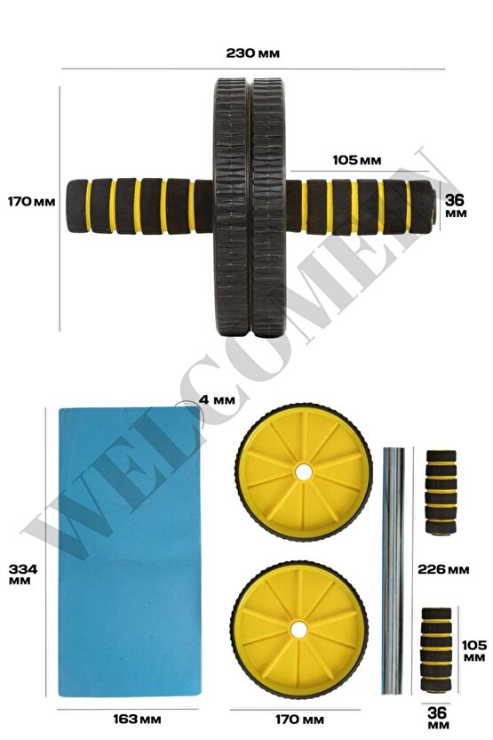 Ab Wheeler Tekerlek Matlı Fitness Kondisyon Mekik Spor Aleti Karın Kol ve Bacak Kası Etkili