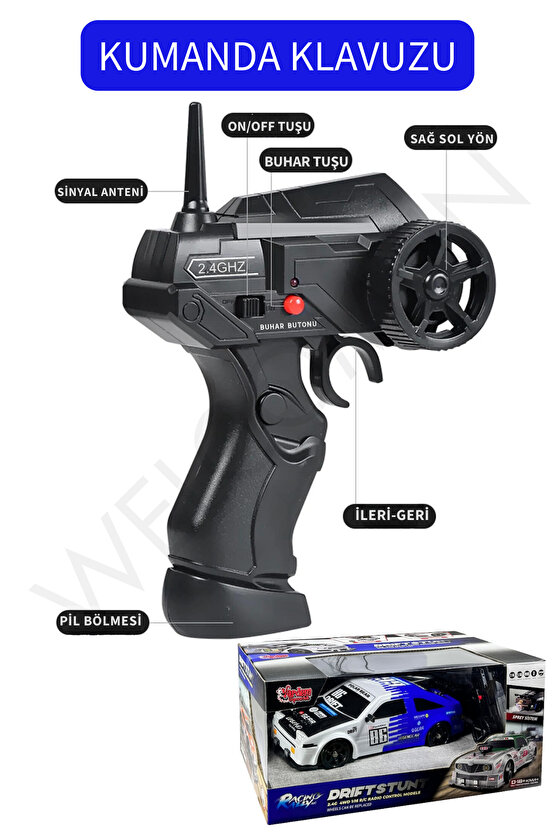 Oyuncak 2.4 GHZ Uzaktan Kumandalı Şarjlı 1:16 4X4 Buhar Atan Sesli ve Işıklı Drift ve Yarış Arabası