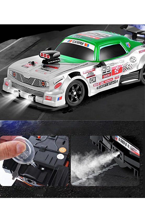 Oyuncak 2.4 GHZ Uzaktan Kumandalı Şarjlı 1:16 4X4 Buhar Atan Sesli ve Işıklı Drift ve Yarış Arabası
