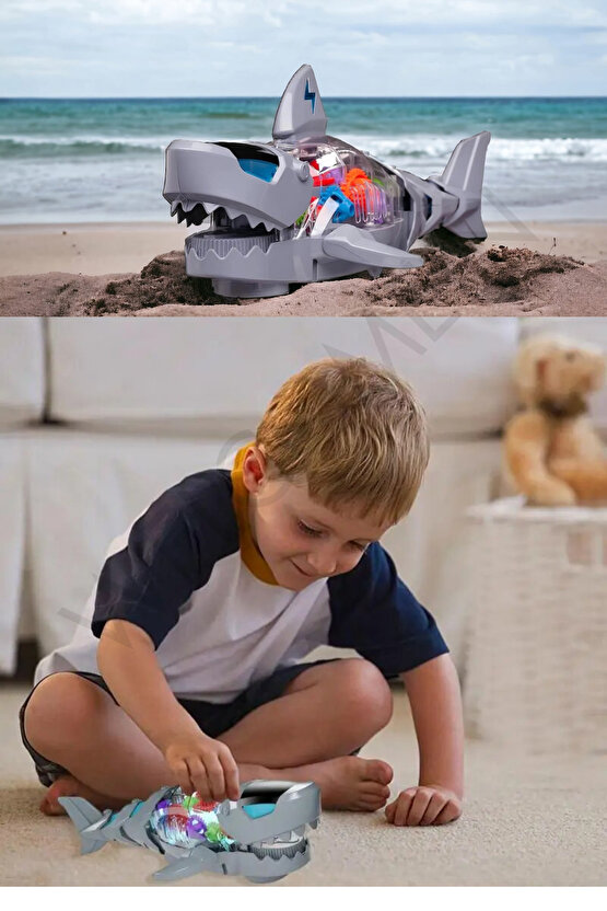 Oyuncak Işıklı Müzikli Ve Hareketli Robot Köpek Balığı Mekanik Aksamı Şeffaf