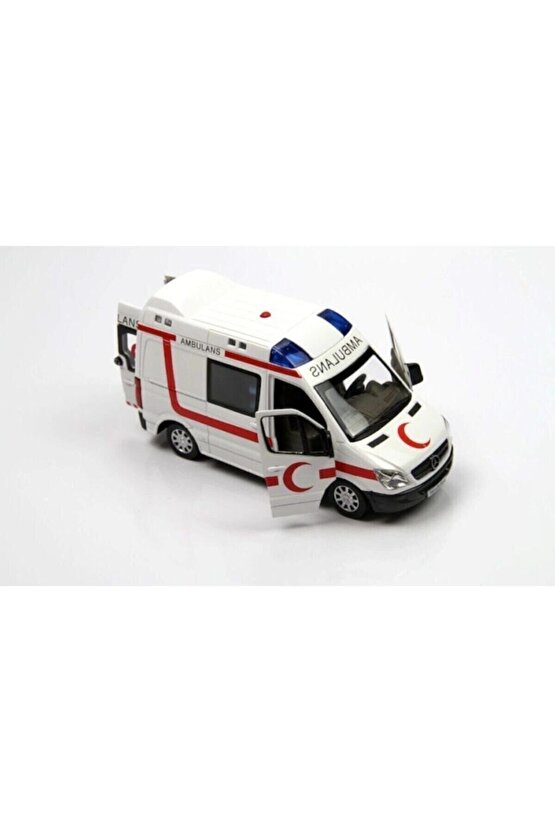 Lisanslı Metal Model Oyuncak Ambulans Sesli ve Işıklı Kapıları Açılır Diecast Çek Bırak Özellikli