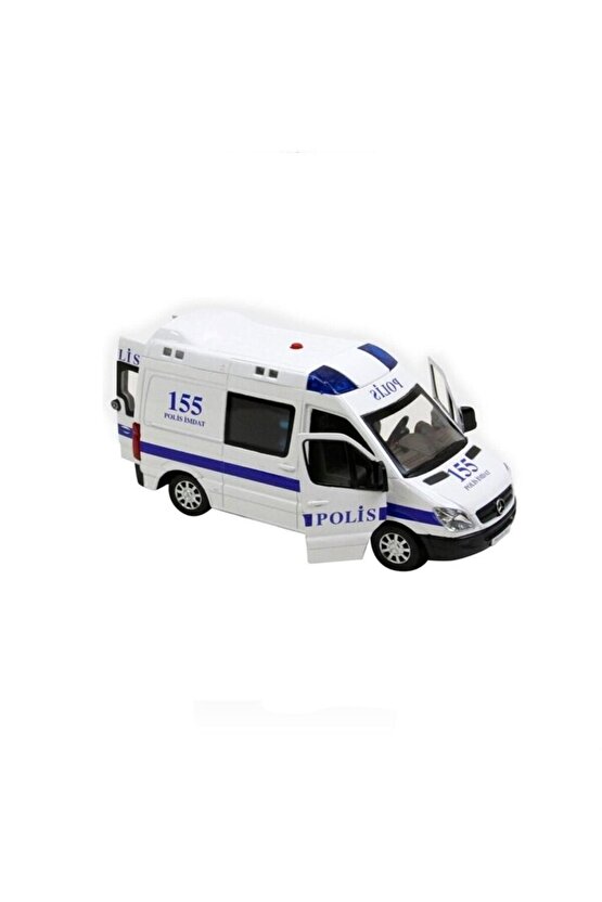 Metal Kapıları Açılan Polis Arabası Beyaz Mercedes Benz 1:32 Ölçekli Ilk Yardım Aracı