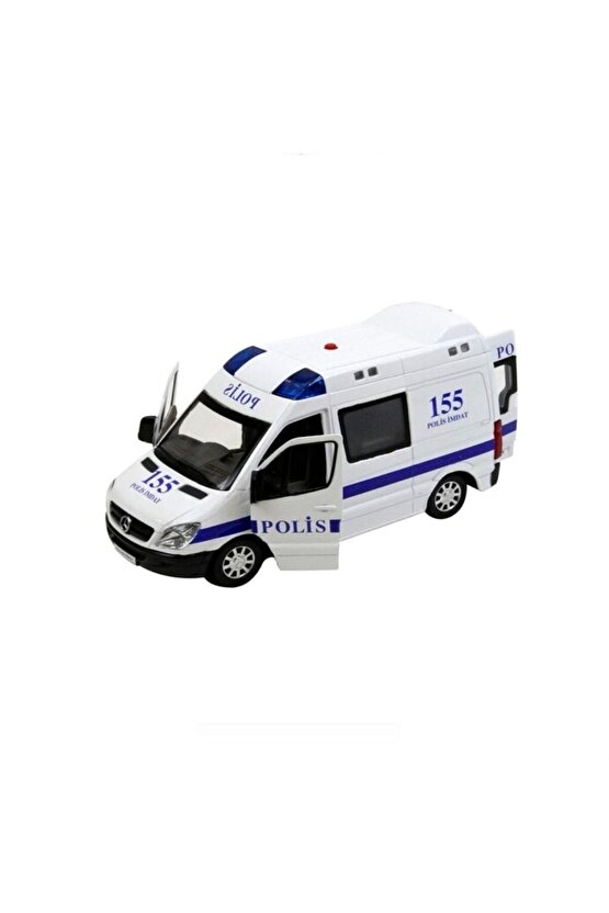 Metal Kapıları Açılan Polis Arabası Beyaz Mercedes Benz 1:32 Ölçekli Ilk Yardım Aracı