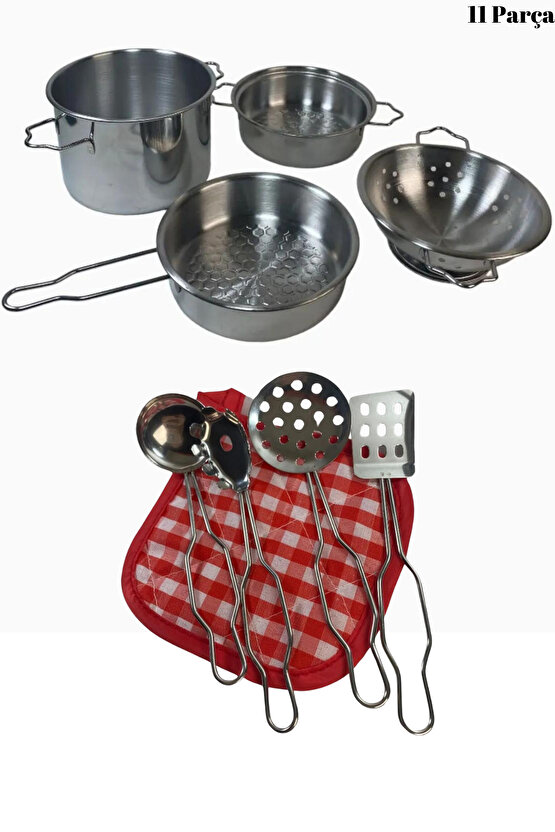 Oyuncak 11 Parça Metal Emaye Tencere Ve Tava Seti Paslanmaz Tava