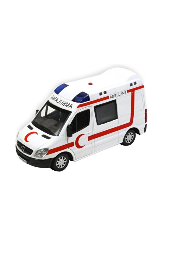 Metal Kapıları Açılan Sesli Işıklı Ambulans Beyaz Mercedes Benz 1:32 Ölçekli Ilk Yardım Aracı