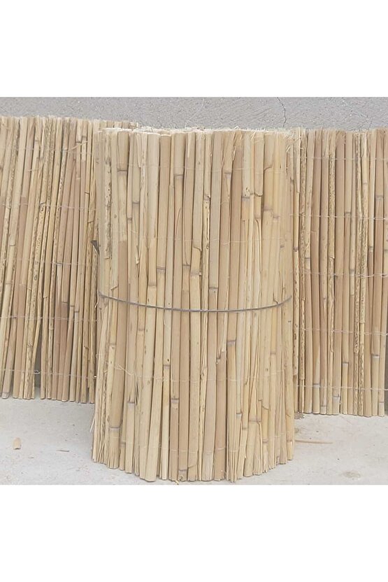 20cm x 5 Metre Bambu Kamış Hasır Çit, Misina İpli Doğal Dekorasyon, Balkon ve Bahçe Çiti