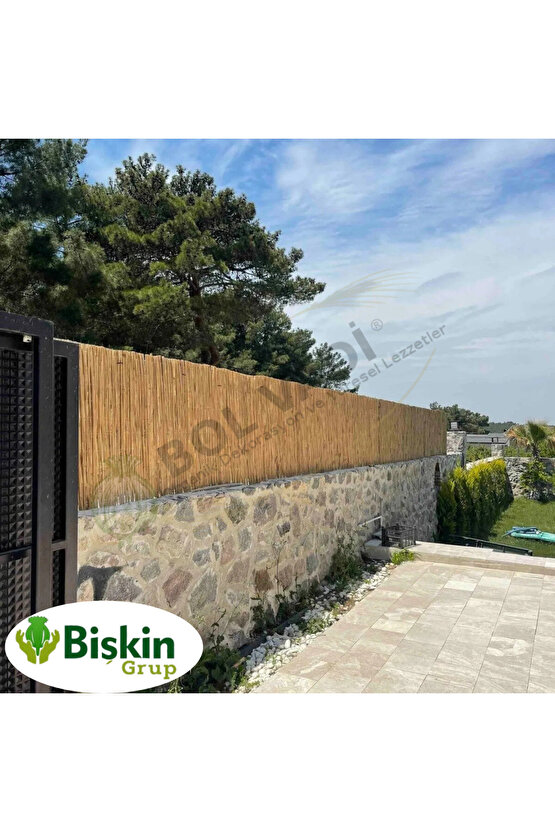 50CM x 5METRE Doğal Bambu Kamış Çit, Hasır, Bahçe ve Balkon Deokarasyonu , Misina İpli Natural