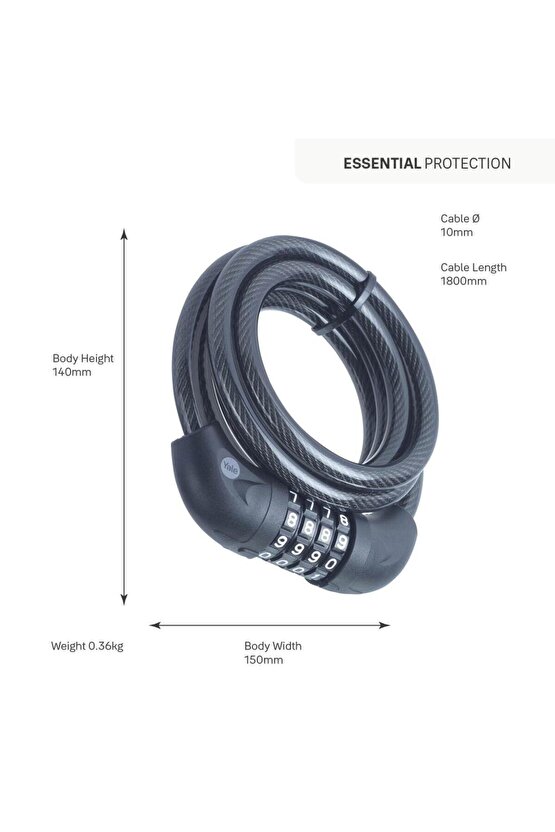 Essential Kablolu Bisiklet Kilidi  1800mm  Şifreli YCC0101802