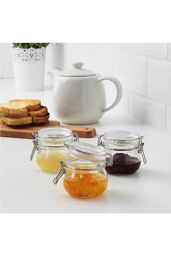 Korken 6 Adet Kapaklı Cam Kavanoz 13 Cl Contalı Çap: 7 Cm Yükseklik: 7 Cm Hava Geçirmez Kapak