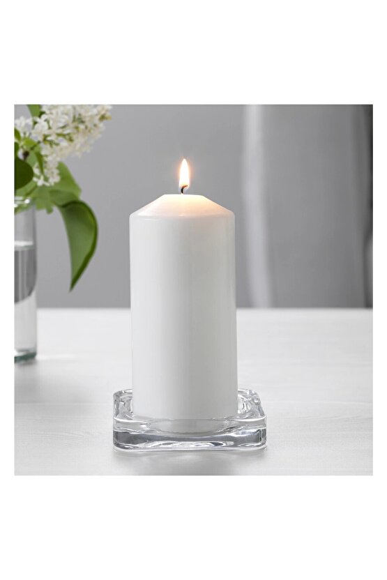 3 Adet Blok Mum ve Tabağı 10x10x1,5 Cm 3lü Set Şeffaf Cam Mumluk Mum Altlığı