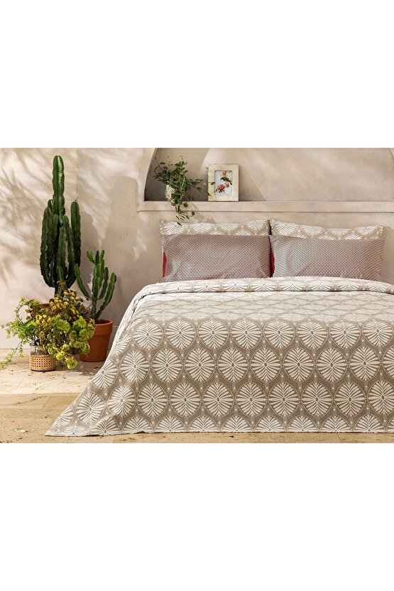Baskılı Tek Kişilik Pike 150x220 cm Bej