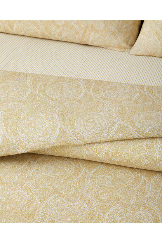 Bohemian Kolay Ütülenir Çift Kişilik Çarşaflı Nevresim Takımı 200x220 cm Hardal