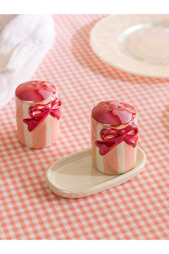 LCW HOME Pembe Fiyonk Baskılı Seramik Tuzluk Ve Biberlik