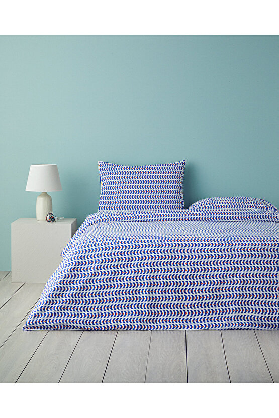 Abstract Marine Çift Kişilik Nevresim Seti Lacivert-Turuncu