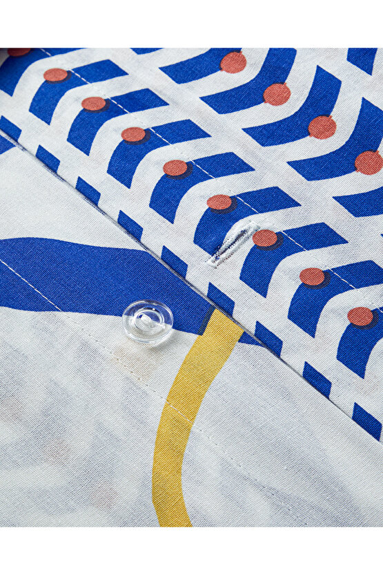 Abstract Marine Çift Kişilik Nevresim Seti Lacivert-Turuncu