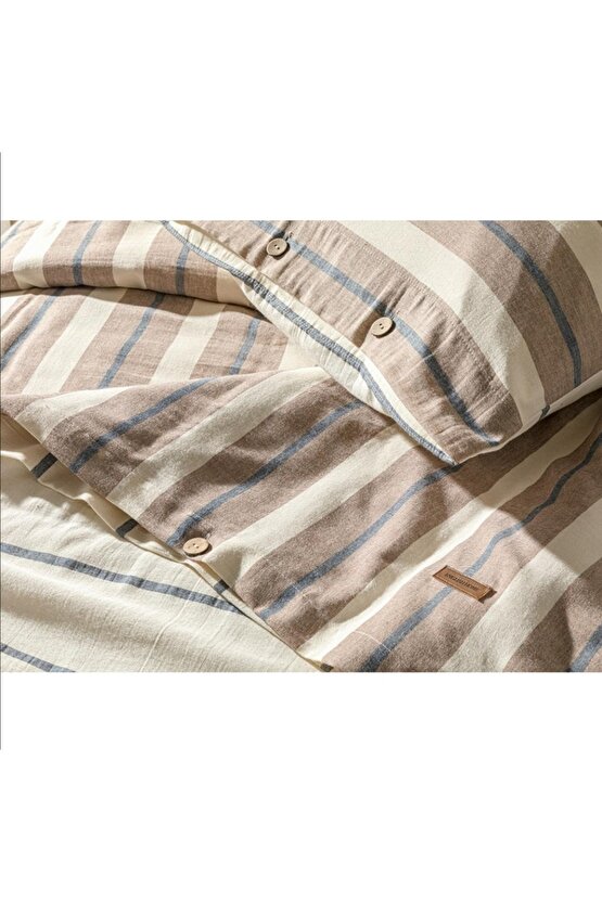 Vittate Natural Ipliği Boyalı Çift Kişilik Nevresim Takımı 200x220 Cm Kahve – Lacivert
