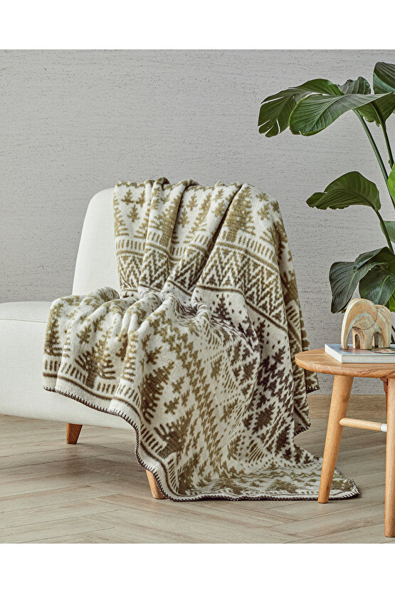Noble pine Akrilik Pamuklu Tv Battaniyesi 130x170 cm Yeşil