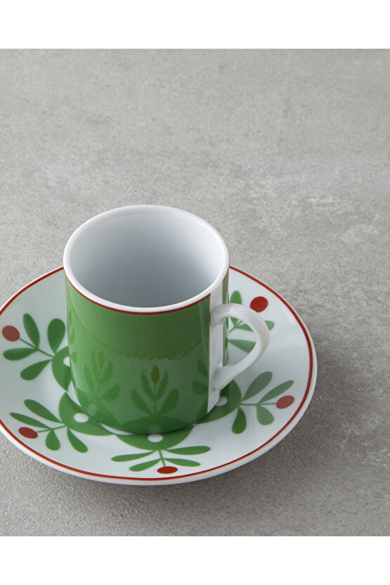 Vivy Porselen 4 Parça 2 Kişilik Kahve Fincan Takımı 80 ml Bordo-Yeşil