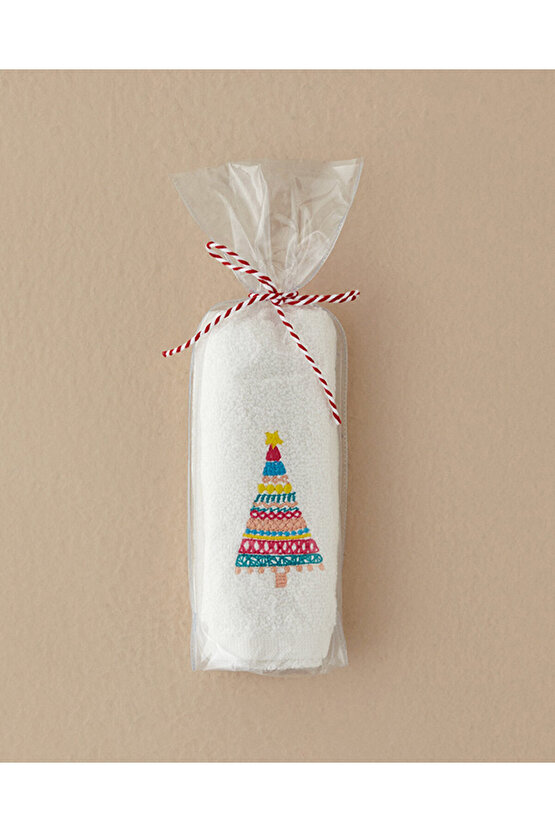 Colour Pine Pamuklu Nakışlı El Havlusu Ekru