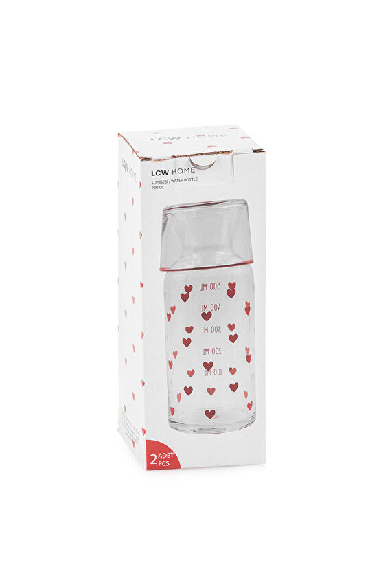 Kirmizi Kalp Baskılı Cam Sürahi 700 ml