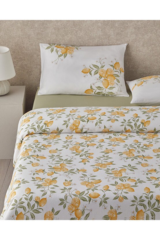 Amalfi Breeze Baskılı Tek Kişilik Pike Takımı 150x220 cm Sarı