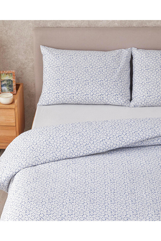 Sweet Violet Kolay Ütülenir Çift Kişilik Çarşaflı Nevresim Takımı 200x220 cm Koyu Mavi