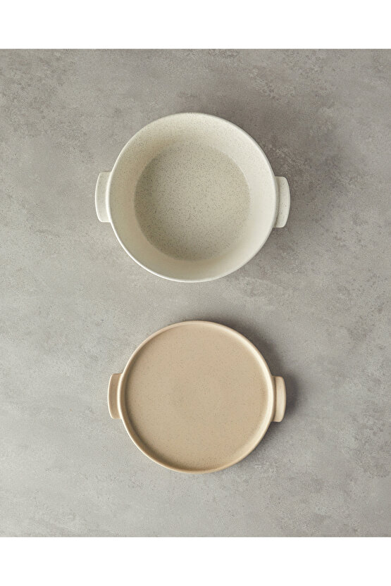 Pure Stoneware Yuvarlak Fırın Tenceresi 24,2x21,8x8 cm Krem