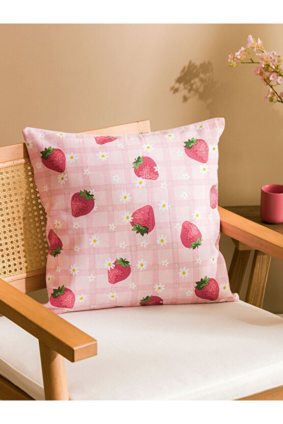 LCW Çilek Baskılı Kırlent Kılıfı 45x45 Cm
