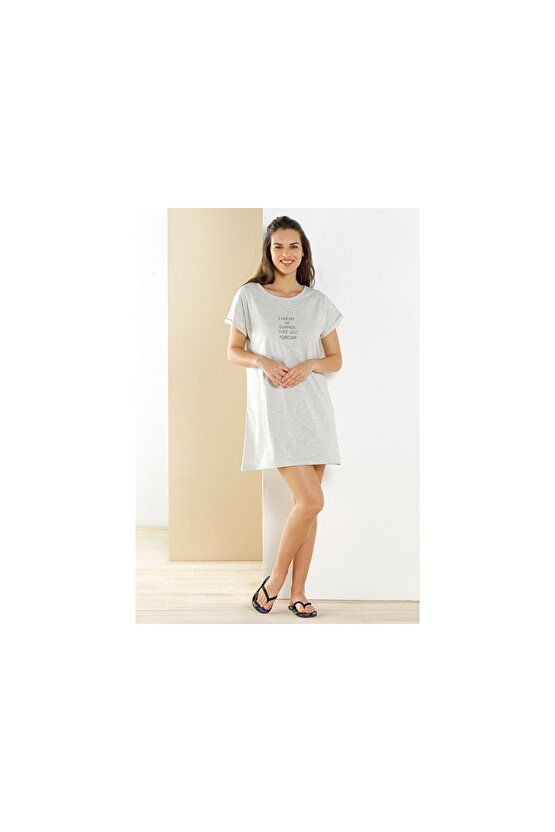 Boyfriend Grey Pamuklu Gecelik L Gri