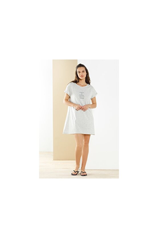 Boyfriend Grey Pamuklu Gecelik L Gri