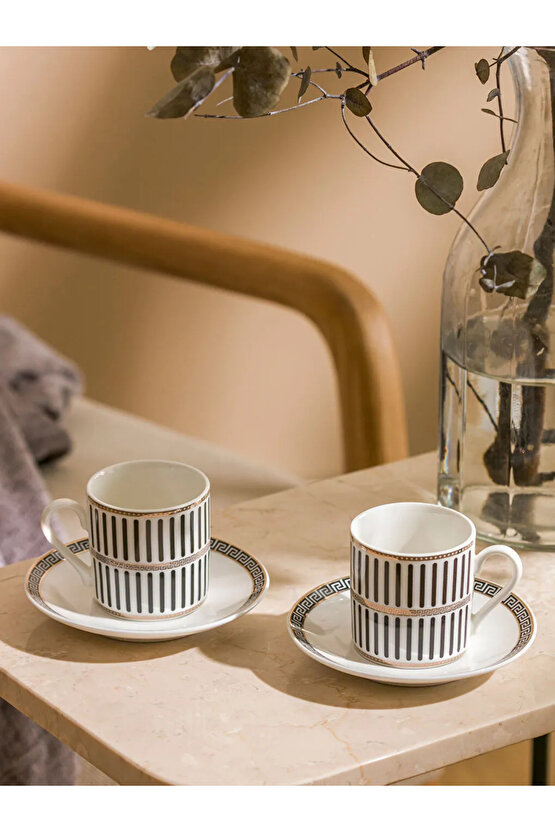 minimalist Şıklık: Siyah Çizgili 2 Kişilik Kahve Fincan Takımı